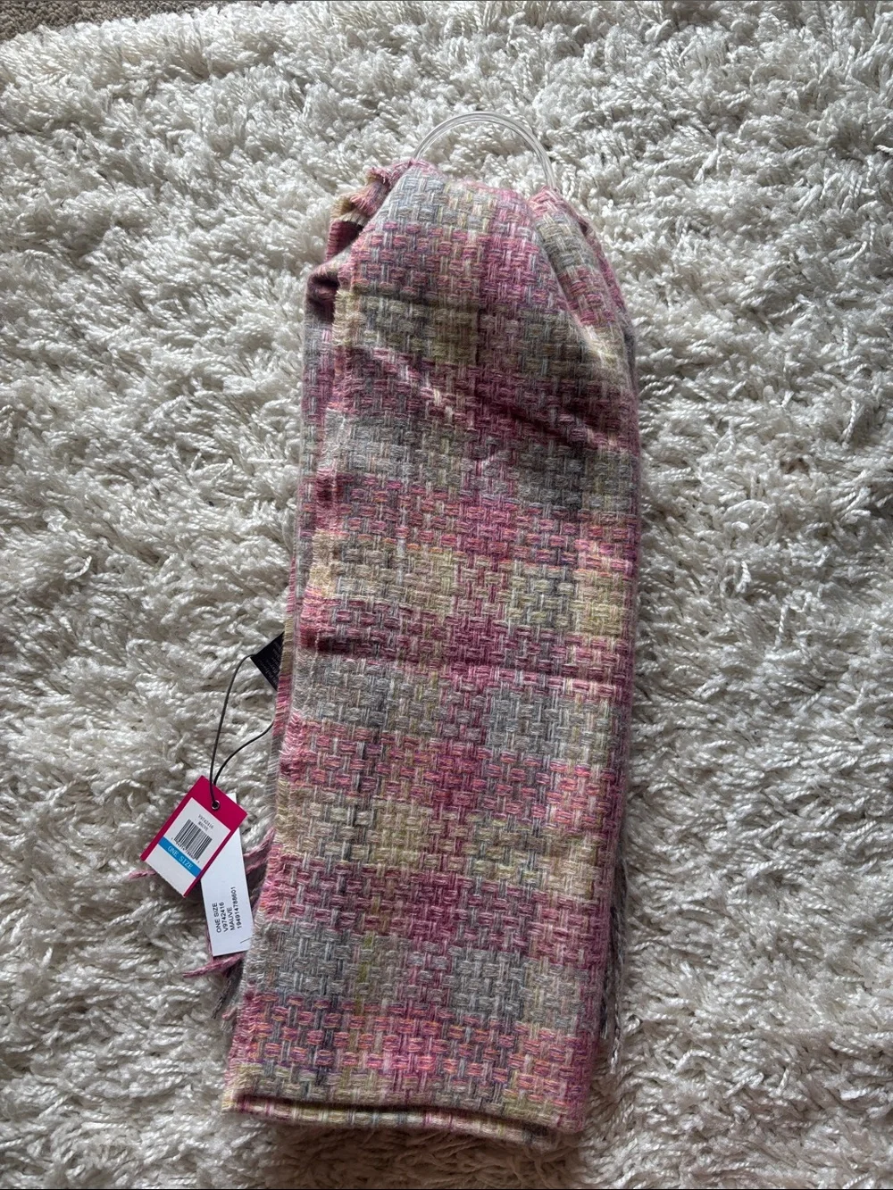 Vince Camuto Pink Plaid Fringe Scarf
